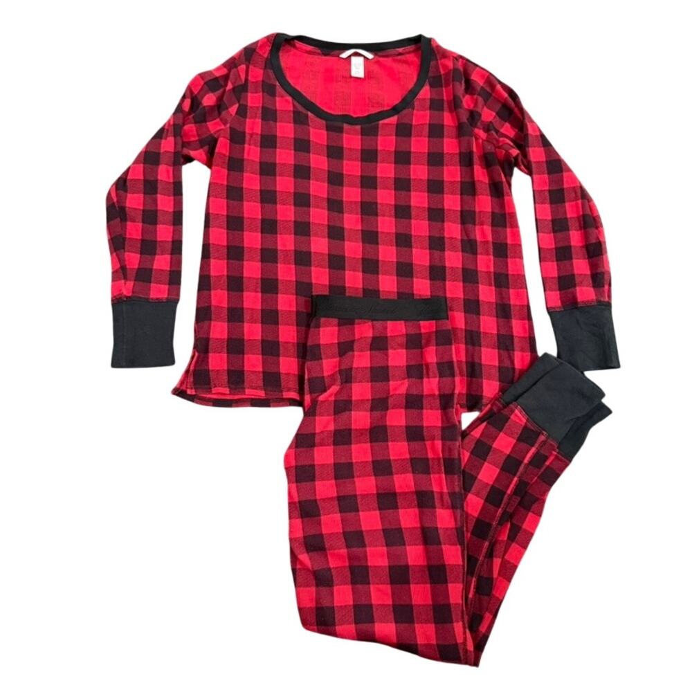 Victoria's Secret Plaid Thermal Pajama Set in Red and Black, Size L
